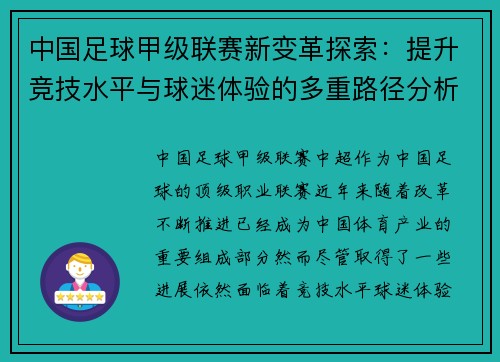 中国足球甲级联赛新变革探索：提升竞技水平与球迷体验的多重路径分析